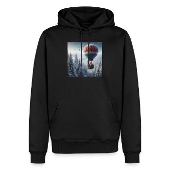 Wichtel und Rentier im Heißluftballon - Männer Premium Bio Hoodie - Schwarz - Vorne - Nico (187cm)