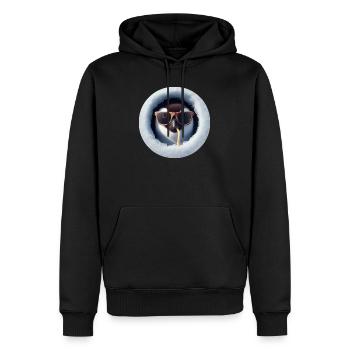 Pinguin mit Sonnenbrille und Strohhalm durch Eis - Männer Premium Bio Hoodie - Schwarz - Vorne - Nico (187cm)