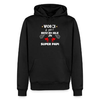 Message humoristique pour super papi - Sweat à capuche Premium bio Homme - noir - Devant - Nico (187cm)