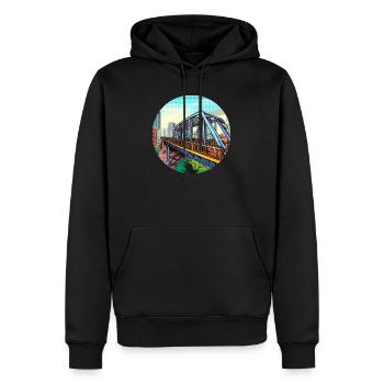 Pont comique dans la ville - Sweat à capuche Premium bio Homme - noir - Devant - Nico (187cm)