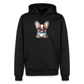 Chiot bouledogue français - Sweat à capuche Premium bio Homme - noir - Devant - Nico (187cm)