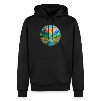 Landschaft bunt mit Sonne Berge und See aus Knete - Männer Premium Bio Hoodie - Schwarz - Vorne - Nico (187cm)