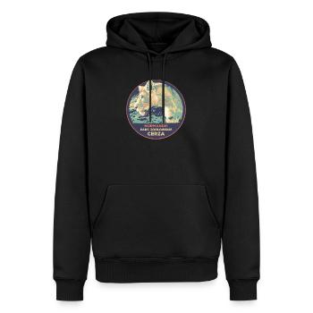 Écusson Lionne CERZA : Nature Majestueuse - Sweat à capuche Premium bio Homme - noir - Devant - Nico (187cm)