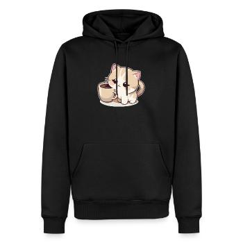Cat with Coffee - Men’s Premium Organic Hoodie - black - Front - Nico (187cm)