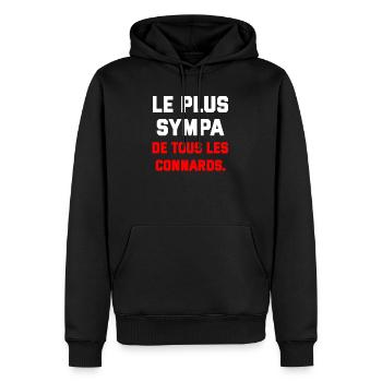 T SHIRT HUMOUR PLUS SYMPA DE TOUS LES CONNARDS  - Sweat à capuche Premium bio Homme - noir - Devant - Nico (187cm)