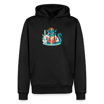 Kleiner Drache mit Buch - Männer Premium Bio Hoodie - Schwarz - Vorne - Nico (187cm)