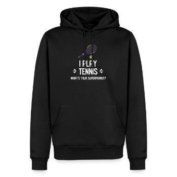 Je joue au tennis. Quel est votre superpouvoir ? - Sweat à capuche Premium bio Homme - noir - Devant - Nico (187cm)