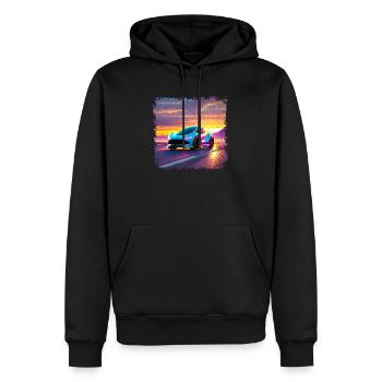Voiture futuriste aux couleurs du coucher de soleil - Sweat à capuche Premium bio Homme - noir - Devant - Nico (187cm)