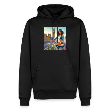 Retro Girl on a Bicycle par Big Ben à Londres - Sweat à capuche Premium bio Homme - noir - Devant - Nico (187cm)