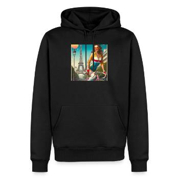 Schönes junges Mädchen fährt Fahrrad vor dem Eiffelturm - Männer Premium Bio Hoodie - Schwarz - Vorne - Nico (187cm)