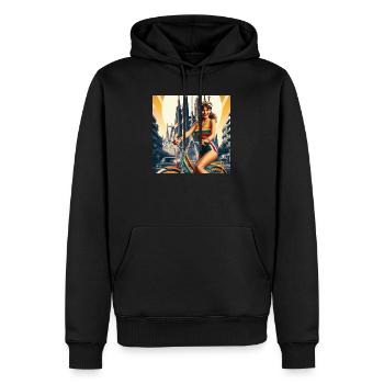 Barcelone rétro : Belle fille à vélo - Sweat à capuche Premium bio Homme - noir - Devant - Nico (187cm)