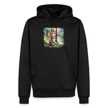 Niedlicher junger Affe, fröhlich am Fluss - Männer Premium Bio Hoodie - Schwarz - Vorne - Nico (187cm)