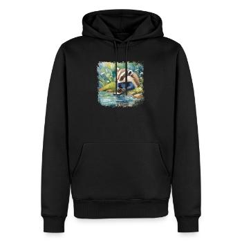 Niedlicher junger Dachs mit Handy, Kinderbuchstil - Männer Premium Bio Hoodie - Schwarz - Vorne - Nico (187cm)