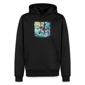 Niedlicher junger Delfin im Kinderbuchstil - Männer Premium Bio Hoodie - Schwarz - Vorne - Nico (187cm)