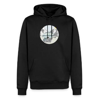 Camping à la montagne avec caravane - Sweat à capuche Premium bio Homme - noir - Devant - Nico (187cm)