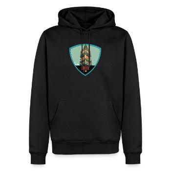Illustration emblématique de la tour Big Ben - Sweat à capuche Premium bio Homme - noir - Devant - Nico (187cm)