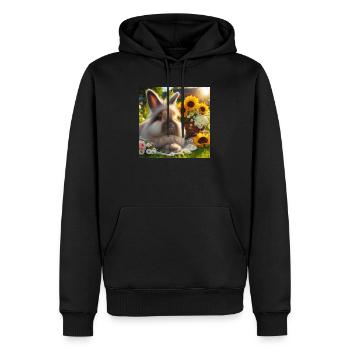 Lapin angora gris - Sweat à capuche Premium bio Homme - noir - Devant - Nico (187cm)