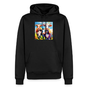 Lebendiges, farbenfrohes Kuhherden-Design - Männer Premium Bio Hoodie - Schwarz - Vorne - Nico (187cm)