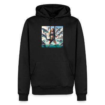 Metal guitarist among dolphins - Men’s Premium Organic Hoodie - black - Front - Nico (187cm)