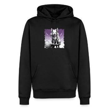 Fox comic, laughing, sitting on stool | Poster - Men’s Premium Organic Hoodie - black - Front - Nico (187cm)