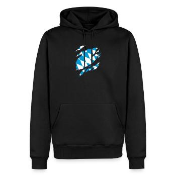 Bayern Fahne und Wappen 3D Reiß-Effekt. - Männer Premium Bio Hoodie - Schwarz - Vorne - Nico (187cm)