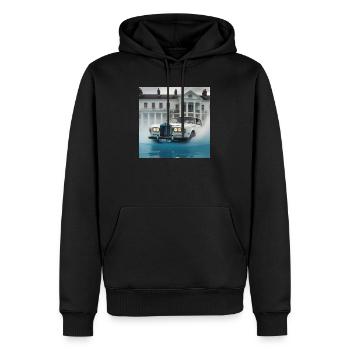 Oldtimer in beleuchteter Wasserfontänenszene - Männer Premium Bio Hoodie - Schwarz - Vorne - Nico (187cm)