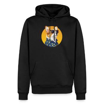 Chien corgi élégant dans une chemise à pois - Sweat à capuche Premium bio Homme - noir - Devant - Nico (187cm)