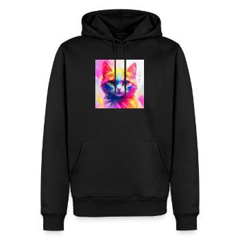 Lebendiges Regenbogenkatzen-Kunstwerk - Männer Premium Bio Hoodie - Schwarz - Vorne - Nico (187cm)