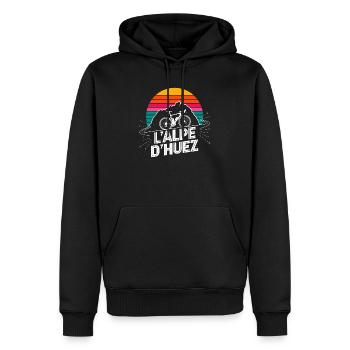 L'Alpe d'Huez Retro-Radsport-Design - Männer Premium Bio Hoodie - Schwarz - Vorne - Nico (187cm)