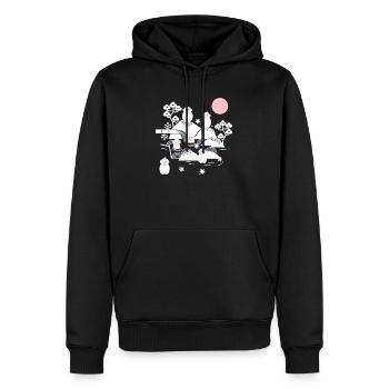 Chilling Monkeys in a Hot Spring l weiß rosa blau - Männer Premium Bio Hoodie - Schwarz - Vorne - Nico (187cm)