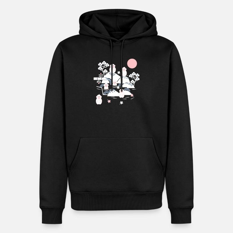Singes effrayants dans une source chaude l blanc rose bleu - Sweat à capuche Premium bio Homme - noir
