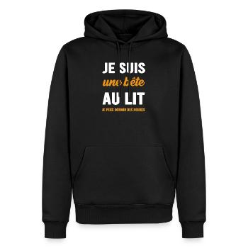 Ich bin ein Biest im Bett, ich kann stundenlang schlafen - Männer Premium Bio Hoodie - Schwarz - Vorne - Nico (187cm)