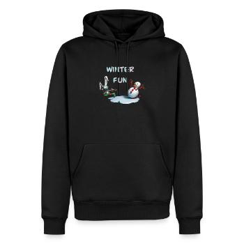 Winterspaß: Hase und Schneemann - Männer Premium Bio Hoodie - Schwarz - Vorne - Nico (187cm)