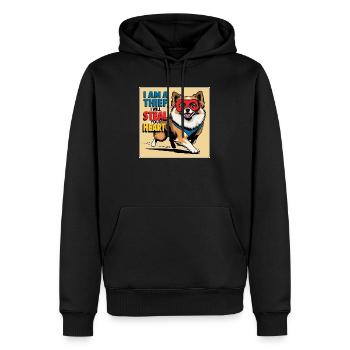 Chien de Poméranie « Je suis un voleur » - Sweat à capuche Premium bio Homme - noir - Devant - Nico (187cm)