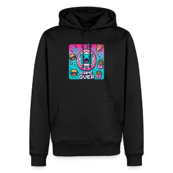 Console Pixel, rétro et snacks - Sweat à capuche Premium bio Homme - noir - Devant - Nico (187cm)