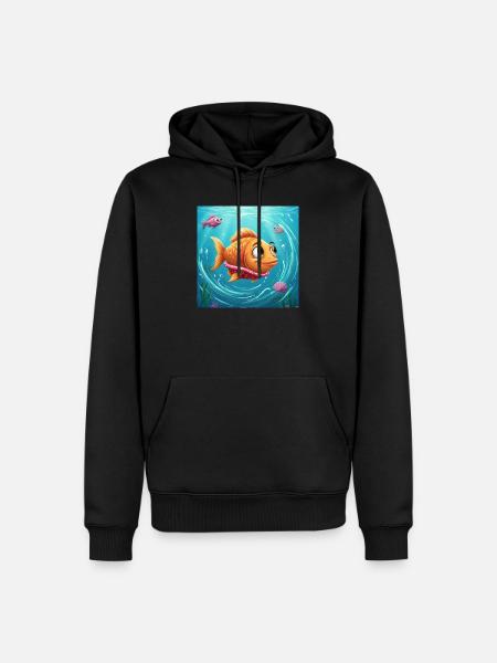Verspielter Goldfisch in buntem Wasser - Männer Premium Bio Hoodie - Schwarz