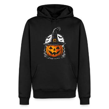 Spooky pumpkin with witch hat & full moon - Men’s Premium Organic Hoodie - black - Front - Nico (187cm)