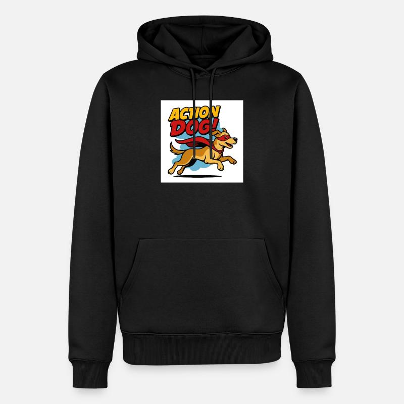 Action Hund Superheld - Männer Premium Bio Hoodie - Schwarz