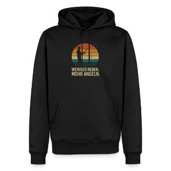 Weniger Reden. Mehr Angeln. - Männer Premium Bio Hoodie - Schwarz - Vorne - Nico (187cm)