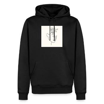 Floral Serenity – Minimalistisches Line Art Portrait - Männer Premium Bio Hoodie - Schwarz - Vorne - Nico (187cm)