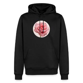 Fleur de rose délicate avec des gouttes d’eau - Sweat à capuche Premium bio Homme - noir - Devant - Nico (187cm)