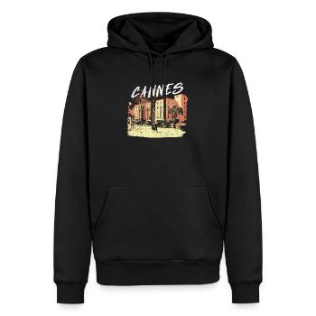 ancien palais des festivals de Cannes avec palmier - Sweat à capuche Premium bio Homme - noir - Devant - Nico (187cm)