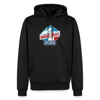 Route des Grandes Alpes | Color | 2026 - Männer Premium Bio Hoodie - Schwarz - Vorne - Nico (187cm)