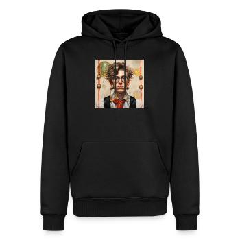 Jeune homme aux lunettes de style vintage cheveux emmêlés - Sweat à capuche Premium bio Homme - noir - Devant - Nico (187cm)
