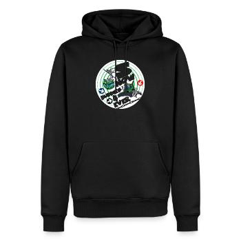 Nr. 1423-snow_buddies_groen - Männer Premium Bio Hoodie - Schwarz - Vorne - Nico (187cm)