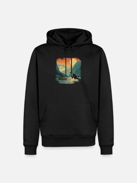 Orca Wal Fjord Vintage Sonnenuntergang Natur - Männer Premium Bio Hoodie - Schwarz