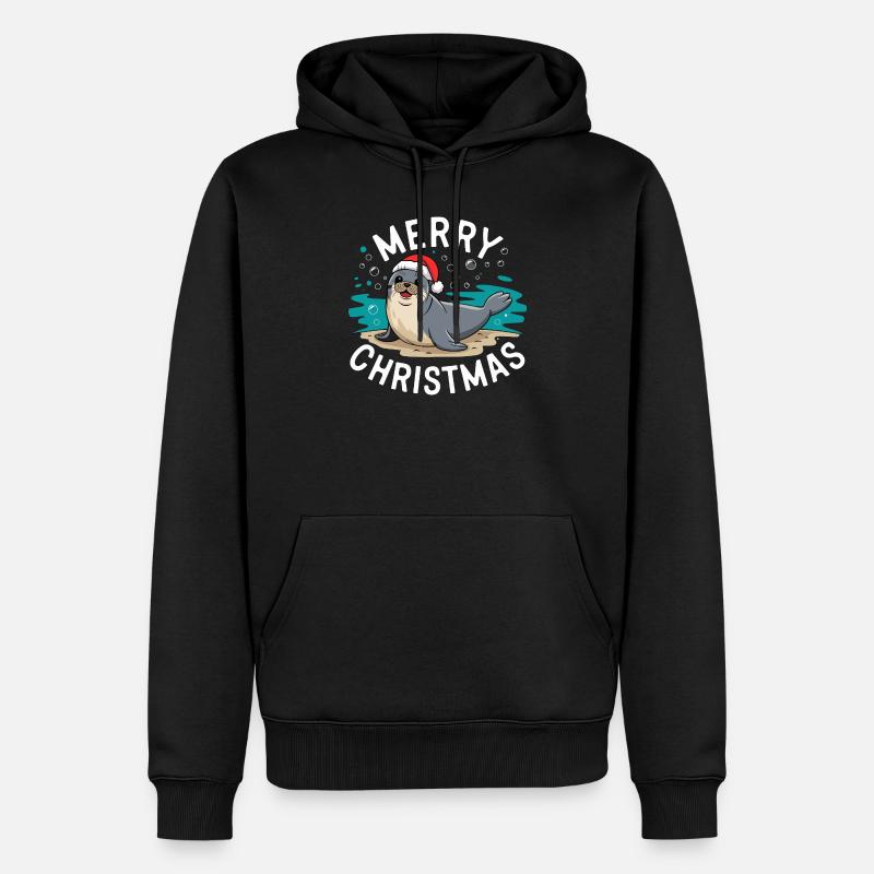 Joyeux Noël Mignon Phoque de Noël - Sweat à capuche Premium bio Homme - noir