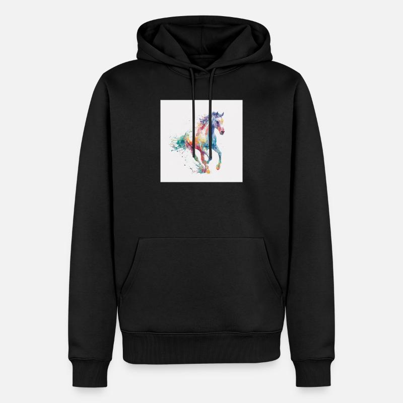 Explosion aquarelle du cheval arc-en-ciel - Sweat à capuche Premium bio Homme - noir