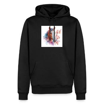 Cheval aquarelle avec des fleurs - Sweat à capuche Premium bio Homme - noir - Devant - Nico (187cm)