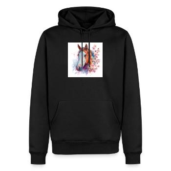 Aquarell Pferde- und Kirschblüten - Männer Premium Bio Hoodie - Schwarz - Vorne - Nico (187cm)